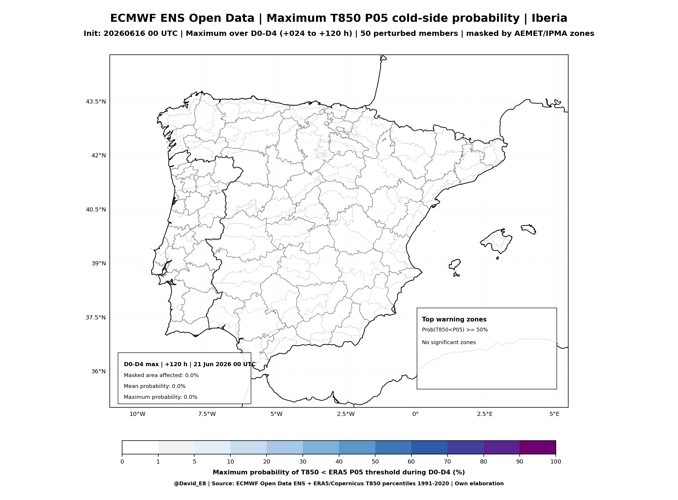 ECMWF ENS máxima probabilidad T850 inferior a P05 D0-D4