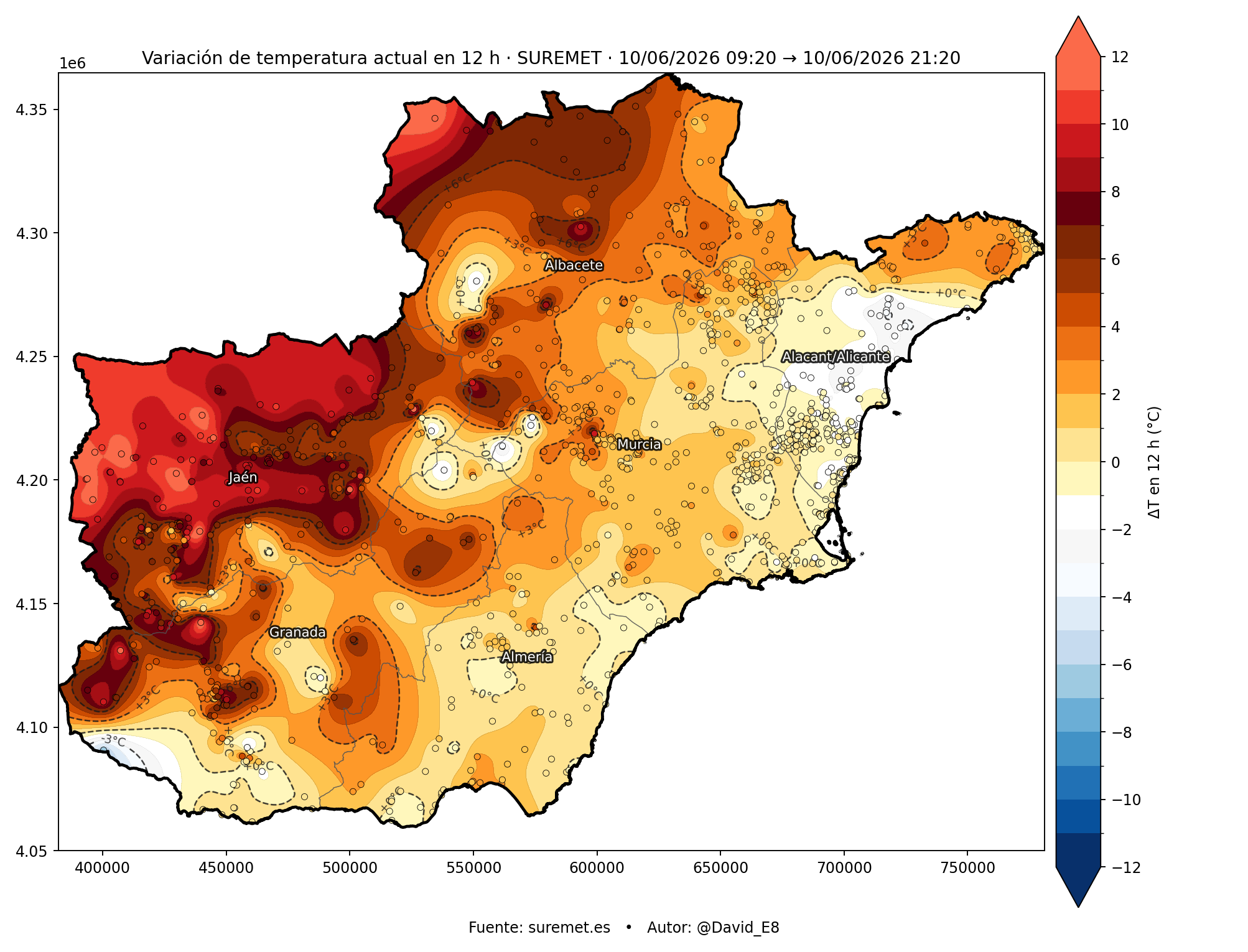 Variación de temperatura en 12 horas SUREMET sureste