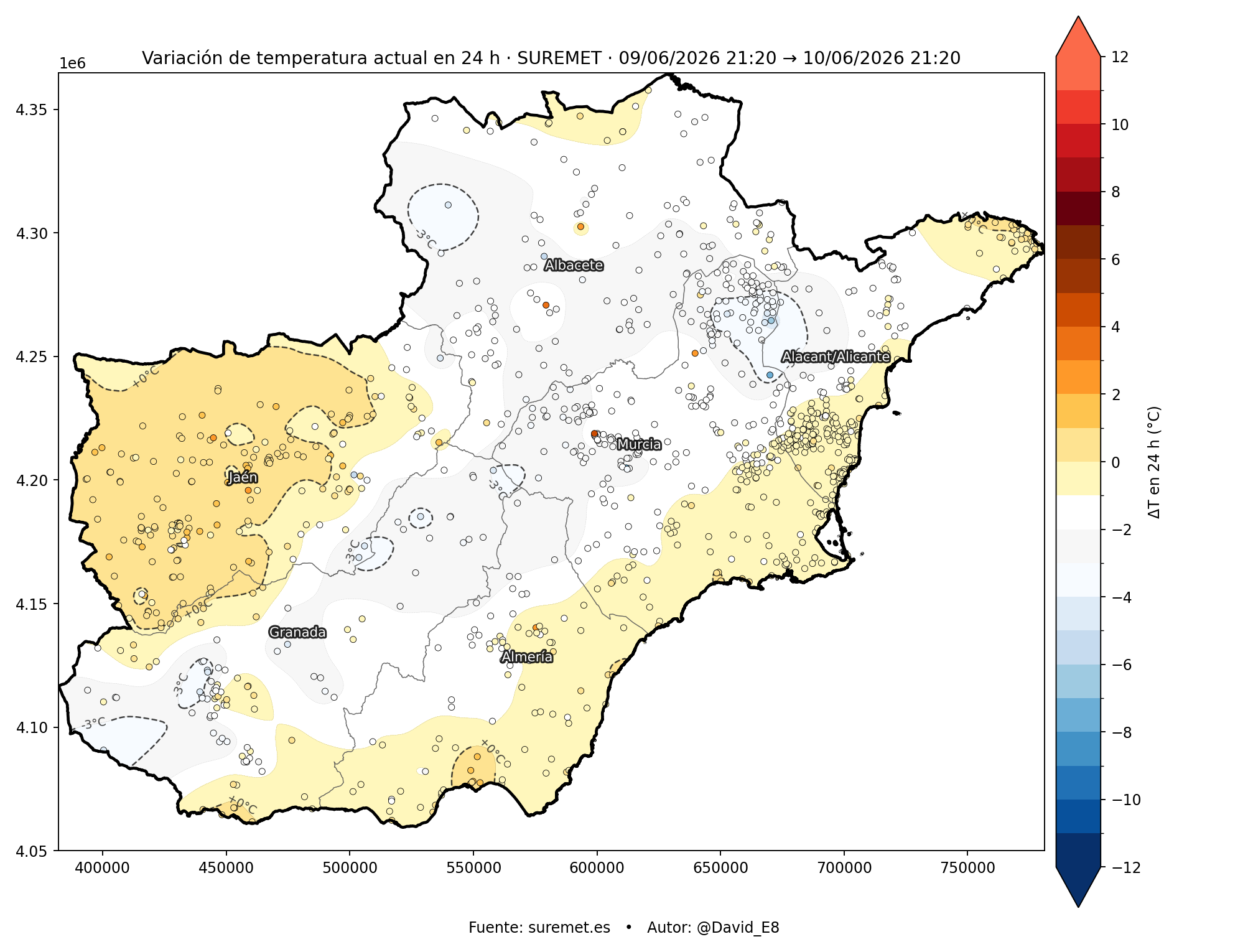 Variación de temperatura en 24 horas SUREMET sureste