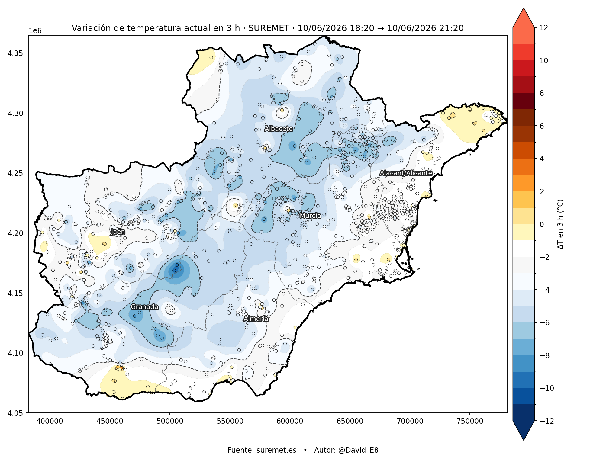 Variación de temperatura en 3 horas SUREMET sureste