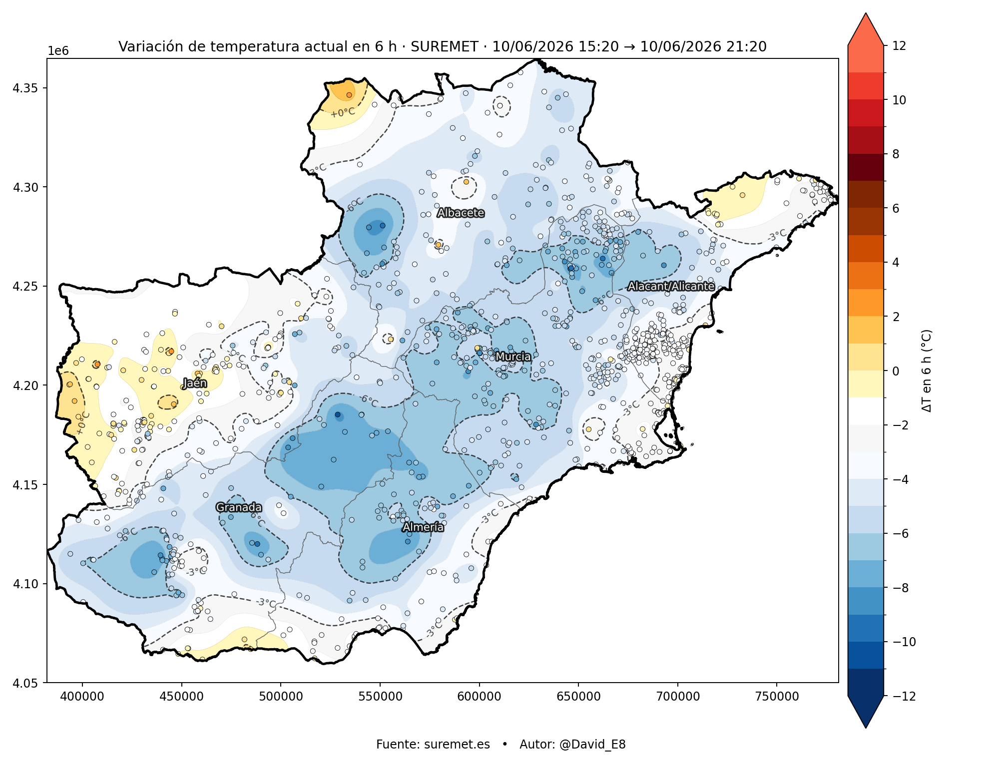 Variación de temperatura en 6 horas SUREMET sureste