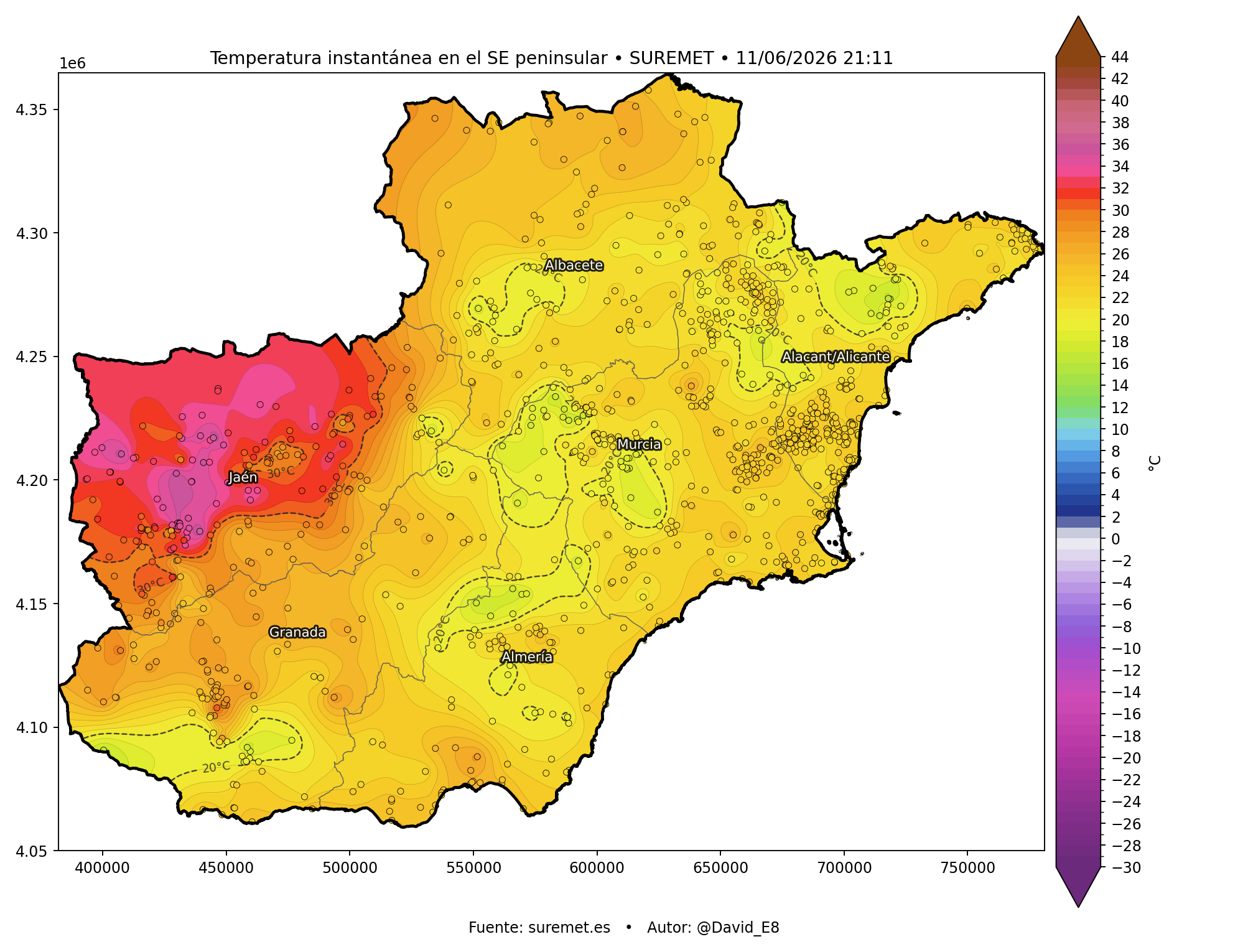 Temperatura instantánea SUREMET sureste
